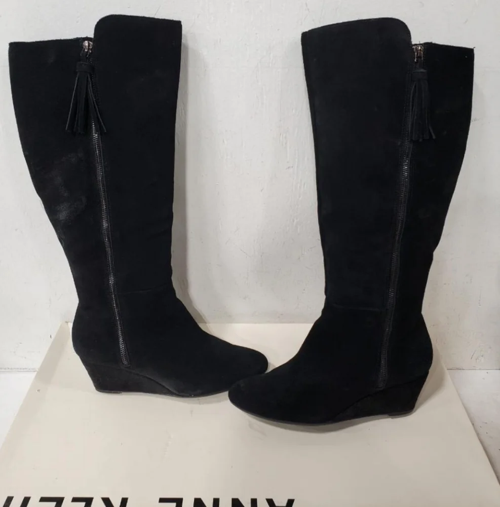 Anne Klein wide calf suede Wedge knee high boots In Box